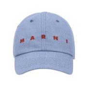 Marni Bomull Baseball Hat med ikonisk monogram Blue, Herr