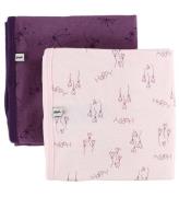 Pippi Filt - 70x70 - 2-pack - Lila/Rosa m. HjÃ¤rtan/FjÃ¤ril