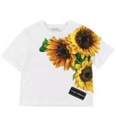 Dolce & Gabbana T-shirt - Vit m. Solrosor/Kristaller