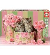 Educa Pussel - 500 Delar - Kittens With Roses