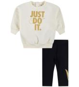 Nike Set - Leggings/Sweatshirt - Svart/Off White m. Guld