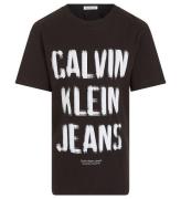 Calvin Klein T-shirt - Pixel Logo Avslappnad - Svart m. Vit