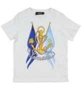 Versace T-shirt - Vit/BlÃ¥ m. Flikar