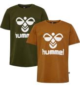 Hummel T-shirt - hmlTres - 2-pack - Sierra/Dark Olive