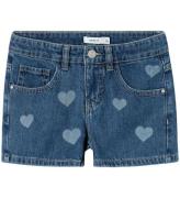 Name It Shorts - NkfRose - Denim Blue m. Hjärtan