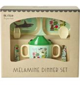 Rice Middagsset - Melamin - 4 st. - Wildlife Tryck - Mint