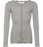 Rosemunde Cardigan - Rib - Vit - Gråmelerad m. Spetsar