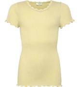 Rosemunde T-shirt - Rib - Vit - Pastel Yellow m. Spetsar