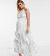 ASOS DESIGN Maternity – Premium – Prickig maxiklänning med hög krage o...