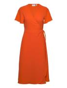 Vilovie S/S Wrap Midi Dress - Noos Orange Vila