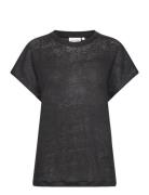Linen Jersey C-Neck Top Ss Black Calvin Klein