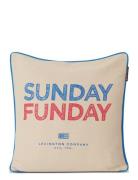 Sunday Funday Printed Cotton Canvas Pillow Cover Beige Lexington Home