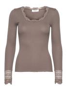 Rwbenita Ls O-Neck Lace Top Grey Rosemunde