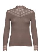 Silk T-Shirt W/ Lace Brown Rosemunde