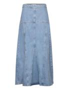 Long Denim Skirt With Seams Blue Mango