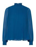 Msmia High Neck Smock Blouse Blue Minus