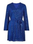 Viglitas Deep V-Neck L/S Sequin Dress Blue Vila