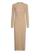 Perkins-Neck Ribbed Dress Beige Mango