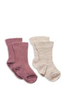 Sock 2P Bab Rib Wool Patterned Lindex