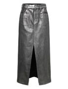 Long Foil Denim Skirt Black Mango