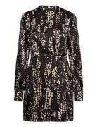 Pleat Printed Dress Black Mango