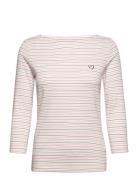 T-Shirt Boat Neck Stripe Pink Tom Tailor