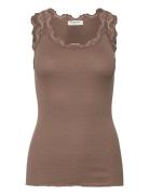 Rwbabette Sl U-Neck Long Lace Top Brown Rosemunde