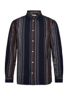 Loose Fit Double Layer Striped Shir Navy Knowledge Cotton Apparel