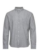 Striped Cotton/Linen Shirt L/S Green Lindbergh