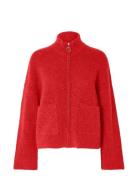 Slfsia Ras Ls Knit Zipper Cardigan Noos Red Selected Femme