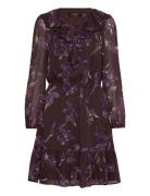 Floral Ruffle-Trim Georgette Dress Brown Lauren Ralph Lauren