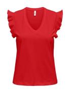 Onlmay Life S/S Frill V-Neck Top Box Jrs Red ONLY