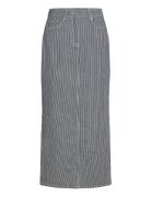 Slfmyra Hw Stripe Column Denim Skirt Blue Selected Femme