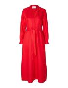 Slflyra Ls Ankle Linen Shirt Dress B Red Selected Femme