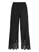 Cotton Trousers W/ Embroidery Black Rosemunde