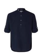 Slhregnew-Linen Shirt Tunic Ls Band Navy Selected Homme