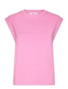 Rounded Neck Cotton T-Shirt Pink Mango