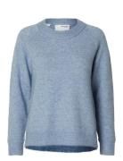 Slflulu Ls Knit O-Neck Blue Selected Femme