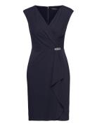 Str Matte Jersey-Cktl Dress W/ Trim Navy Lauren Ralph Lauren