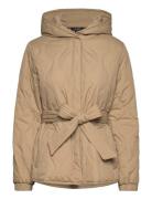 Belted Onion-Quilted Hooded Coat Beige Lauren Ralph Lauren