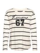 Sequined-Logo Jersey Long-Sleeve Tee Cream Lauren Ralph Lauren