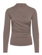 Long Sleeve Turtle Neck T-Shirt Brown Rosemunde