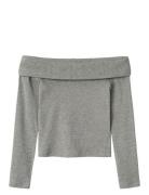 Nlfkula Ls Off Shoulder Rib Top Grey LMTD