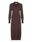 Vicomfy L/S Collar Rib Knit Dress - Noos Brown Vila