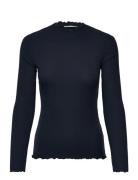 Rib T-Shirt With Frill Navy Tom Tailor