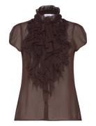 Liljasz Crinkle Ss Shirt Brown Saint Tropez