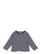 Striped Cotton T-Shirt Navy Mango