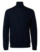 Slhtray Ls Knit Merino Roll Neck Noos Navy Selected Homme