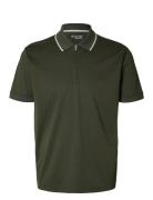 Slhreg-Dan Ss Zip Polo Green Selected Homme