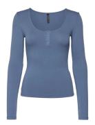 Top Ls Rib Placket Blue Hunkemöller